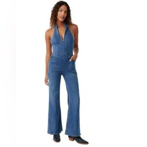 Free People We The Free Sweet Thing Denim Jumpsuit Indigo Size L